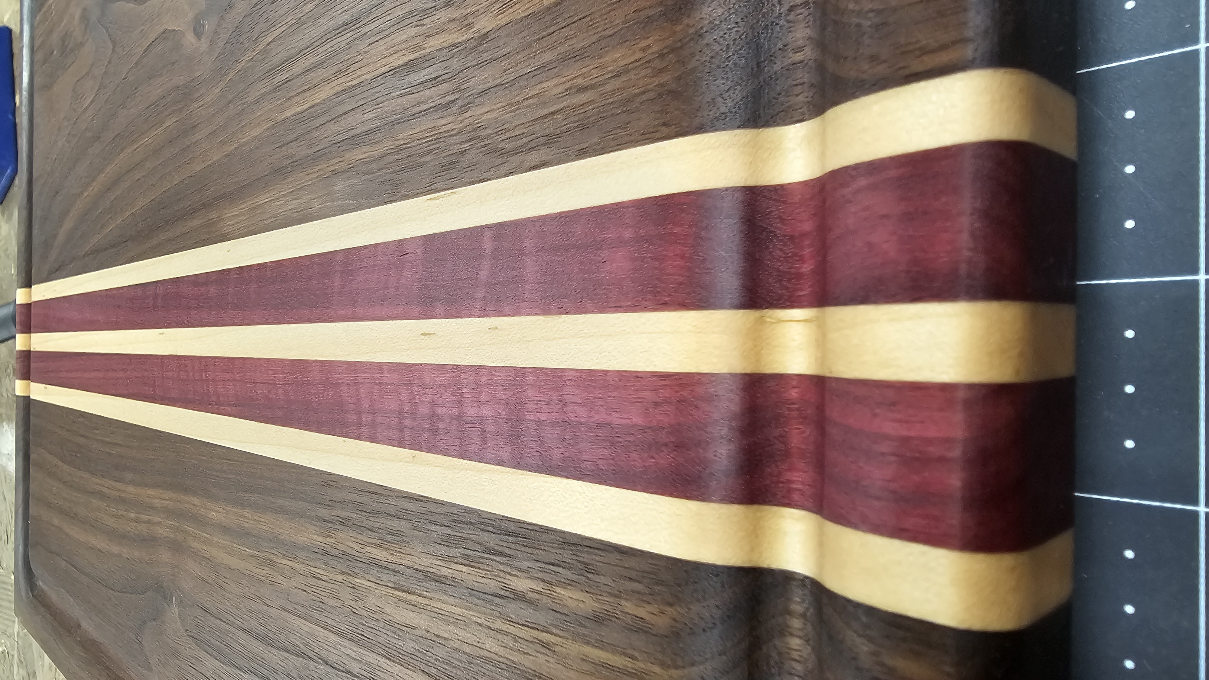 Walnut, Maple, and purple heart cutting board 4